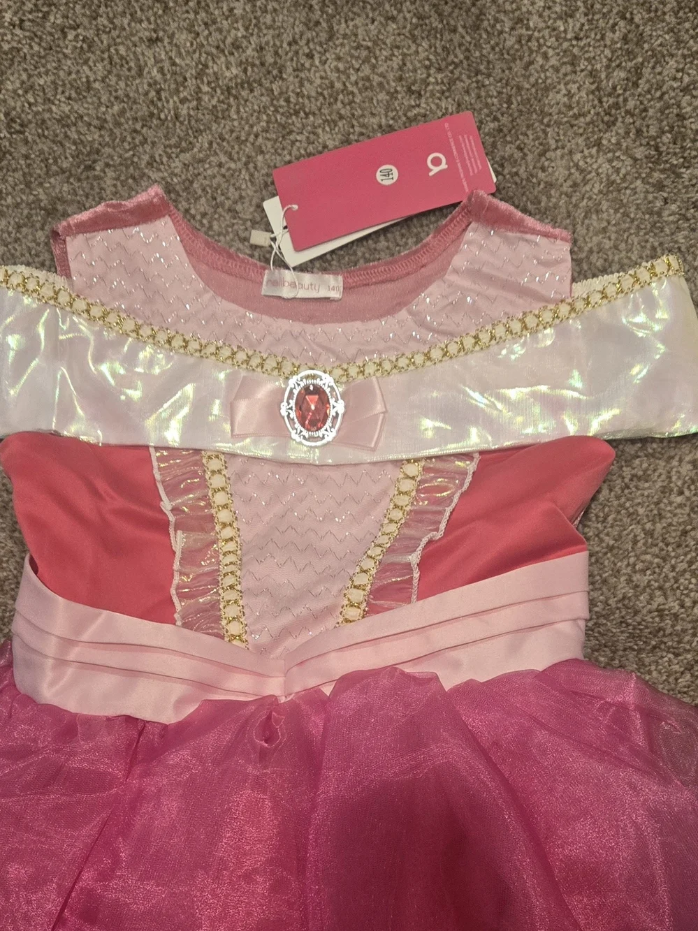 Girls Pink Princess Costume Dress with Jewel Accent